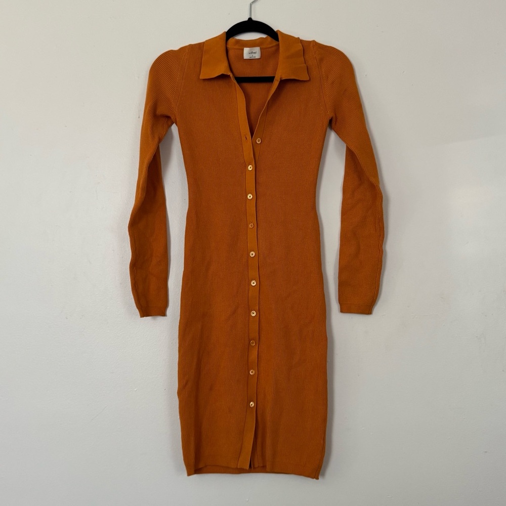 Aritzia Wilfred Orange Long Sleeve Knit Dress